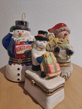 Holiday Snowman Trinket Box Set 3 Multicolor Only 1 is musical Collectable Xmas